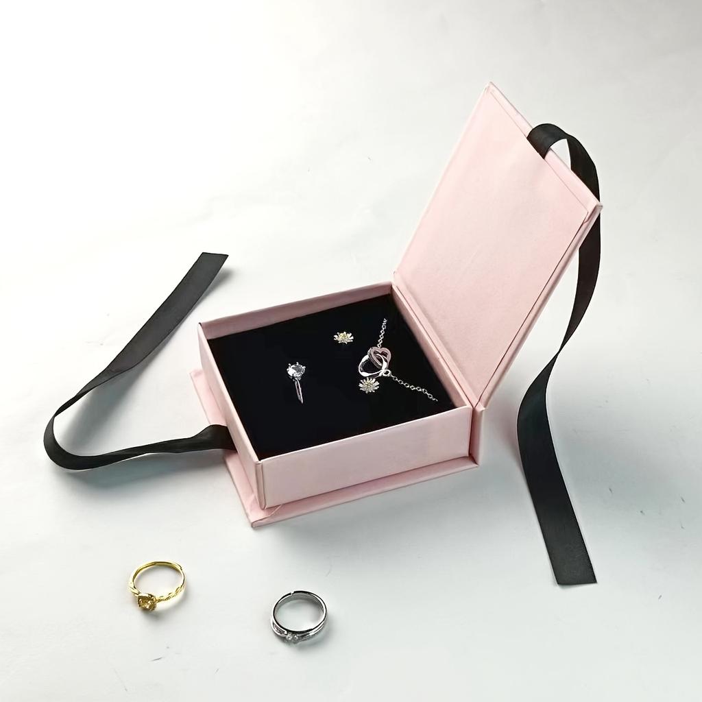 1 шт. Коробка для упаковки ювелирных изделий, коробка-перевертыш с лентой, подарочная коробка для хранения ювелирных изделий, для сережек, колец, ожерелий, браслетов, подвесок