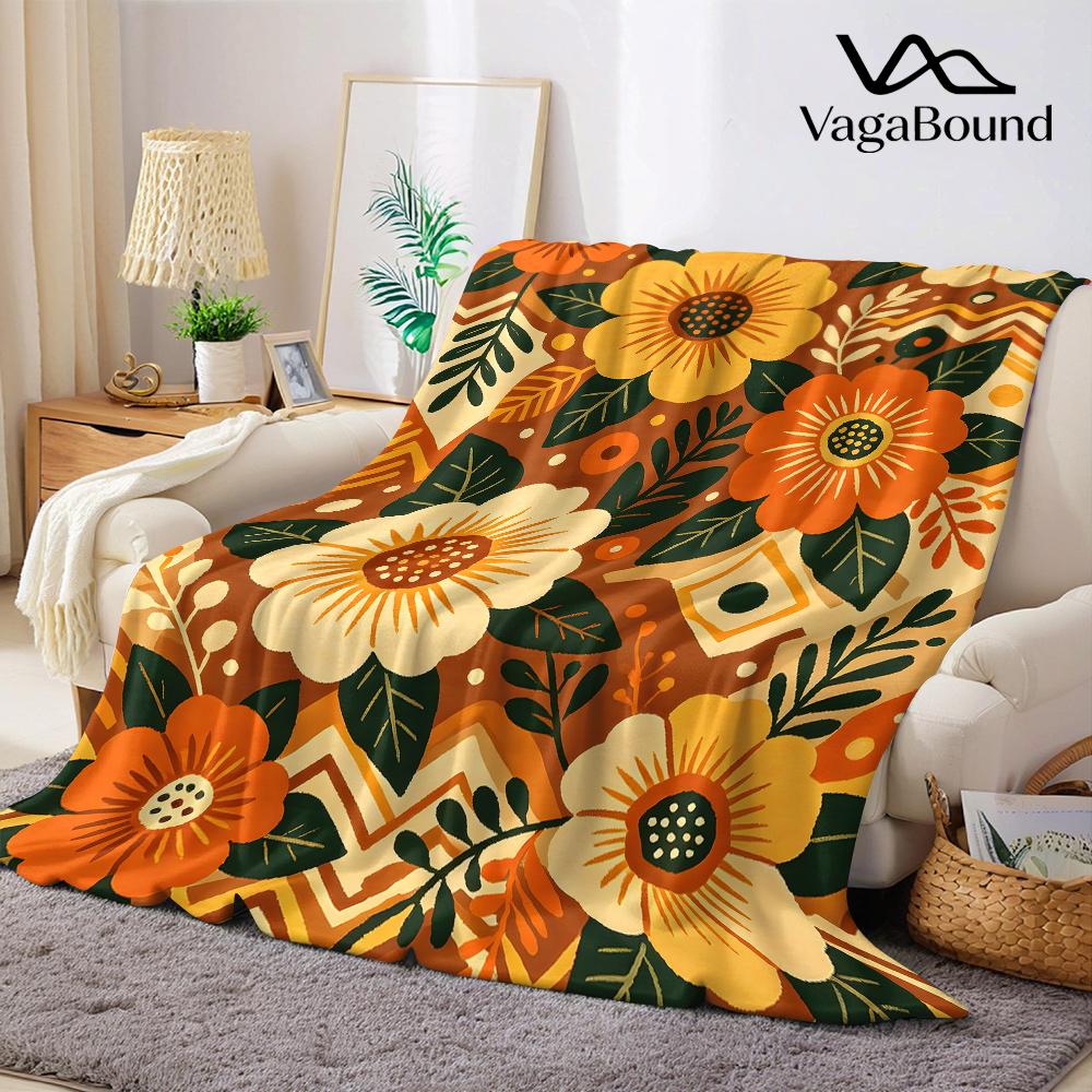Boho Floral Flowers Flannel Blanket Warm Soft Halloween Christmas All-Season Couch Decorative Cozy Warm Gift