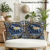 2Pcs Vintage Royal Blue Gold Horse Decorative Throw Pillow Covers For Couch Sofa Bedroom Living Room Cushion Cover