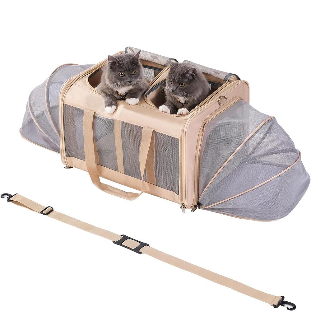 Double Cat Travel Bag Large Capacity Expandable Cat Bags Breathable Outdoor Portable Crossbody Handheld Pet Bag