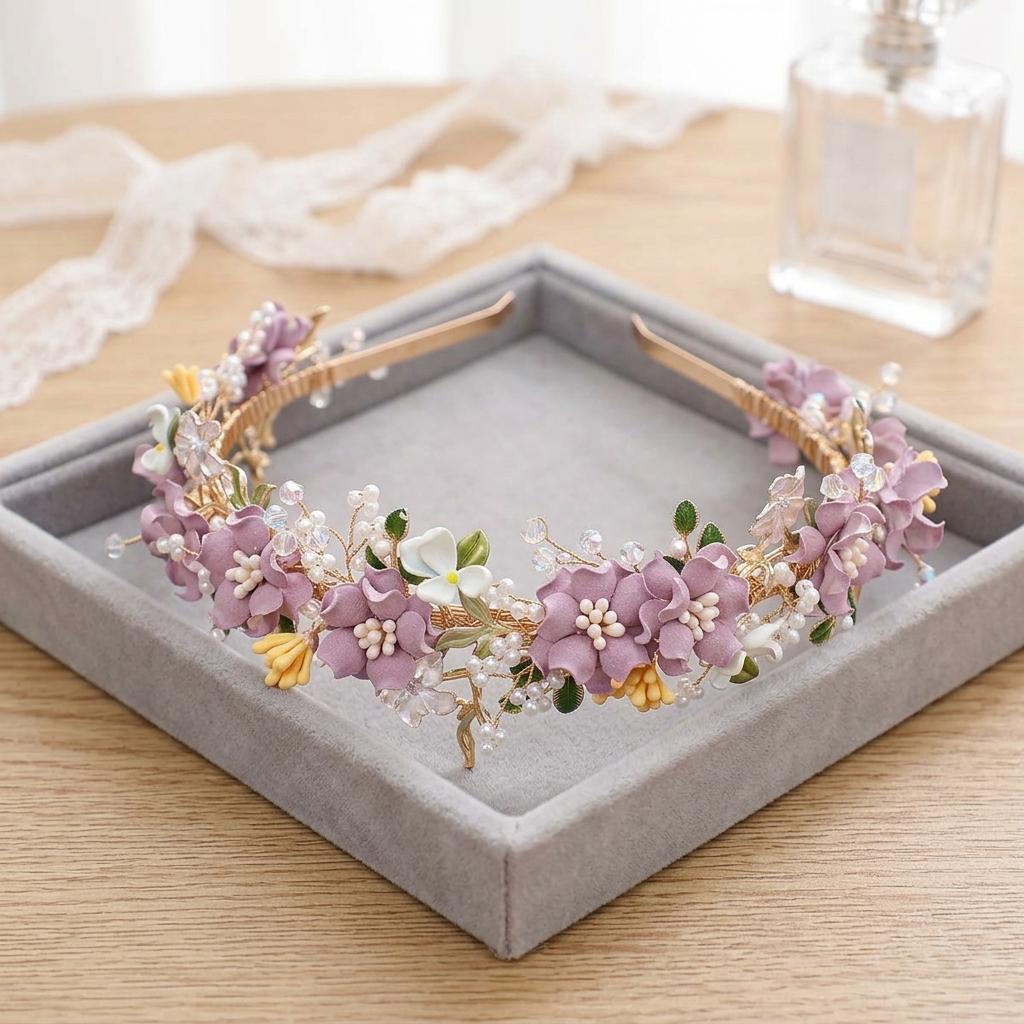 Flower Headband Elegant Alloy Hair Accessory for Women Wedding Party Daily Use