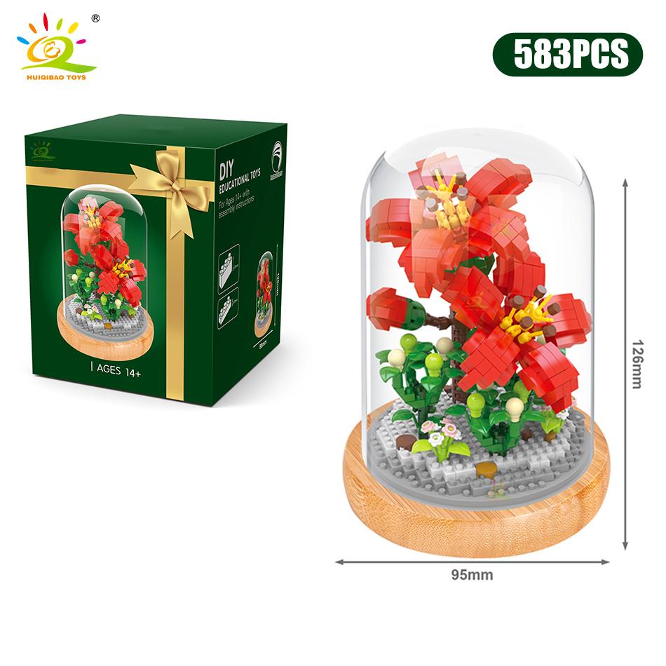 Цветок розы и хризантемы в горшках, строительные блоки, 3D модель букета, подсолнух, кирпичи, детские игрушки, подарок для девочек-друзей
