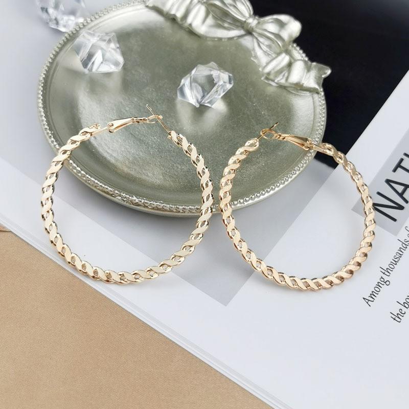 Stainless Steel Twist Golden Big Hoop Earrings Waterproof Metal Unusual Statement Trendy Jewelry for Occident Women Party