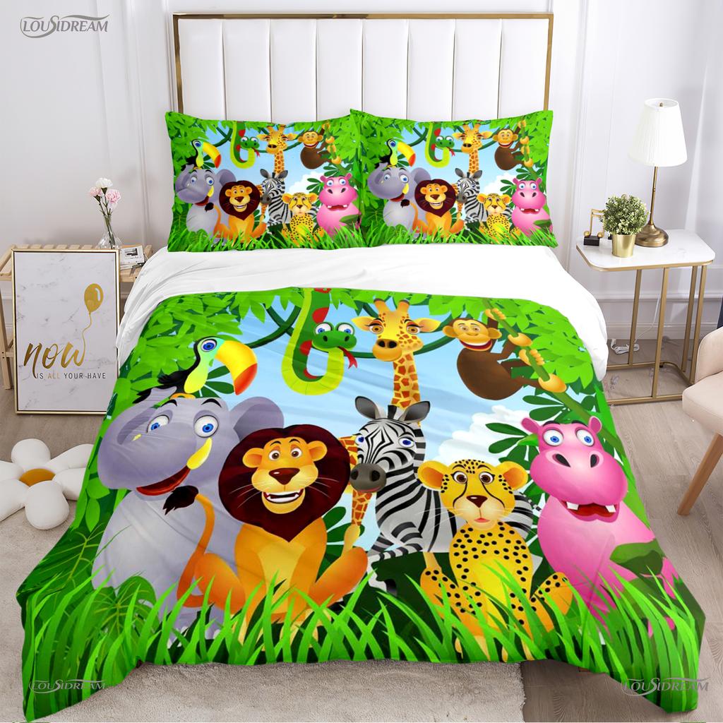 Jungle Animal Cute Casal All Season Duvet Cover Comforter Bedding Sets Soft Quilt Cover and Pillowcases Single/Double/Queen/King