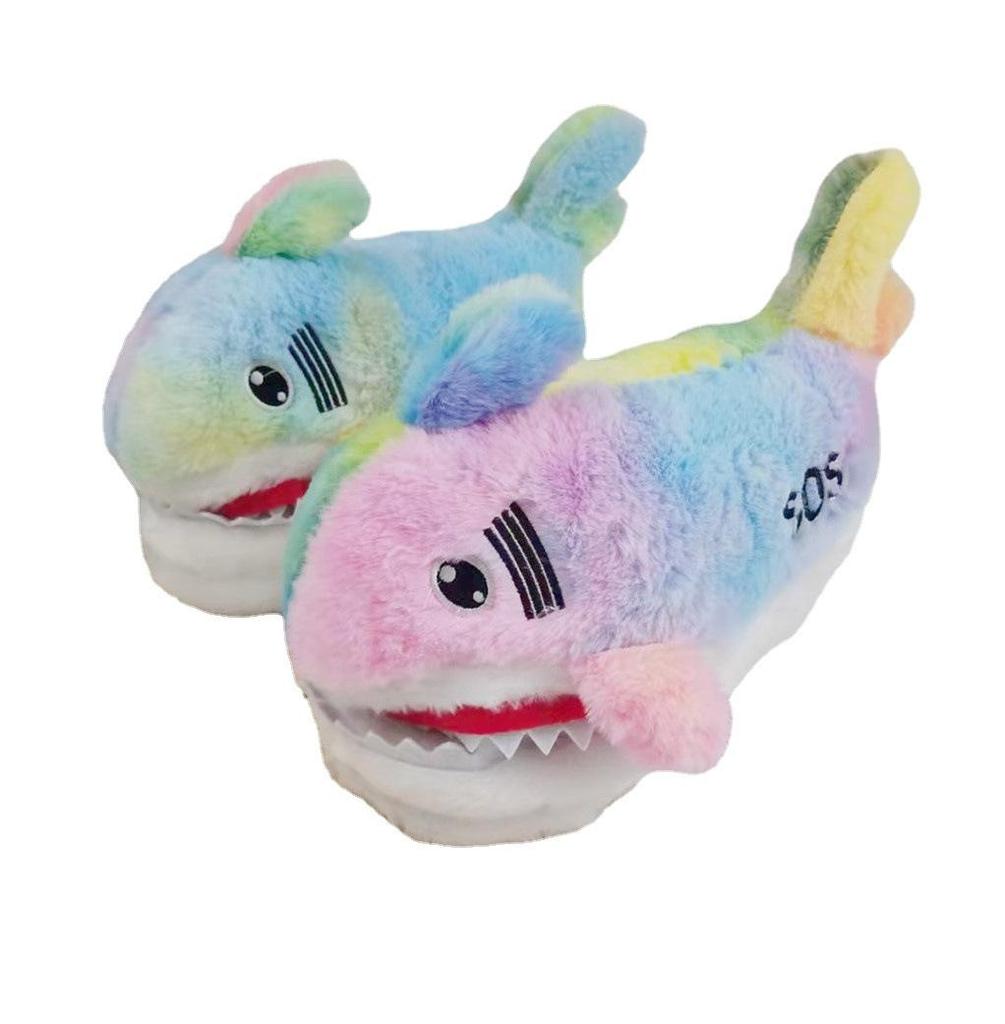 Модные забавные домашние тапочки унисекс дизайнерские туфли с акулами для девочек сохраняют тепло в спальне меховые шлепанцы женская обувь 2024 новое поступление тапочки с животными