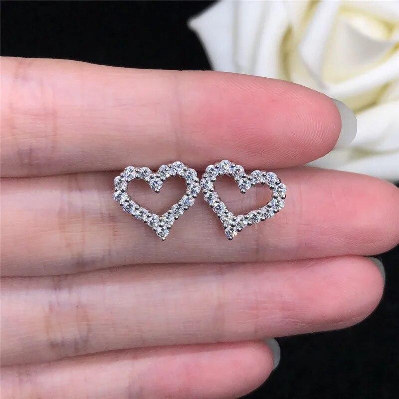 Real GRA Certified Moissanite Heart Stud Earrings Pass the Diamond Test for Women Girls Sterling Silver Diamond Earrings Jewelry