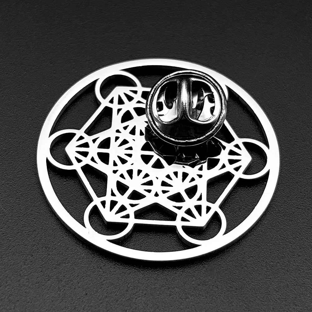 Flower of Life Stainless Steel 7 Chakras Brooch Pins for Women Men Gold Color Metatron Cube Sacred Geometry Symbol Jewelry Gift