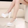11cm Small Big Size 32-43 Shallow Genuine Leather Shoes Platform Pumps 2025 Spring Womens Block High Heels Shoes for Model Dress