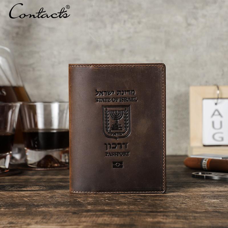 CONTACT'S RFID Passport Wallet Genuine Leather Men Passport Cover Men Women International Travel Accessories Credit Card Holder