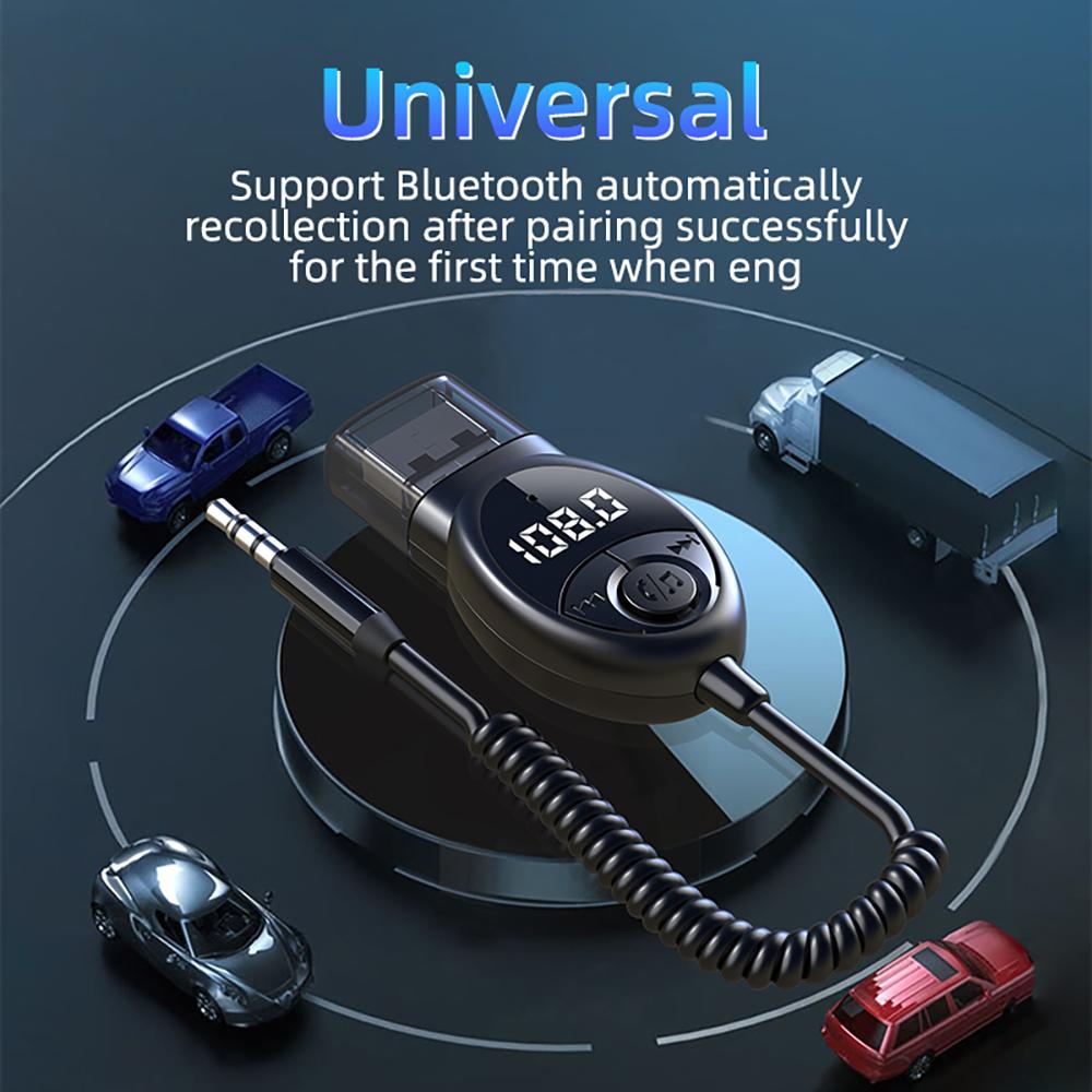 Bluetooth 5.3 Wireless Car FM Transmitter Aux Adapter USB To 3.5mm Jack Audio Music Mic Handsfree Adapter for Car Speaker