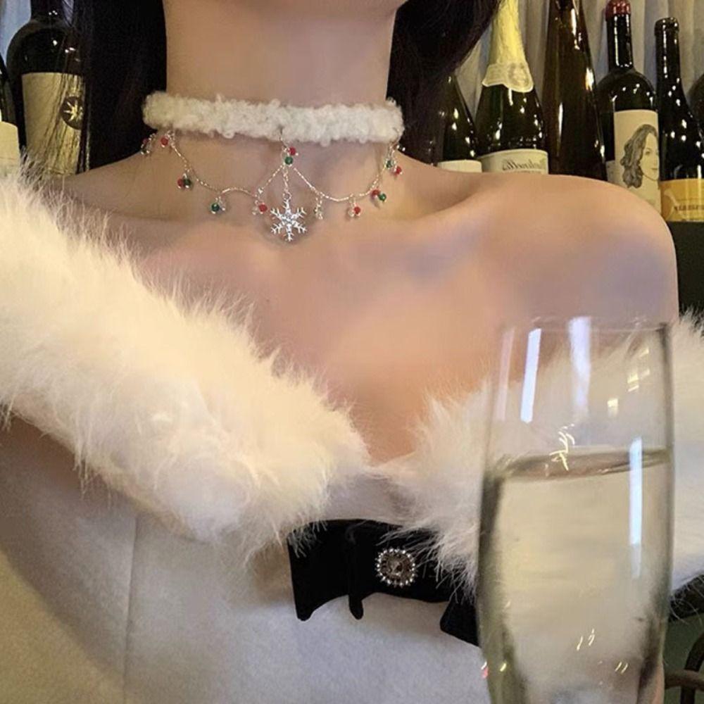 Santa Claus Christmas Plush Choker Christmas Tree Xmas Clavicle Chain  Jewelry Accessories