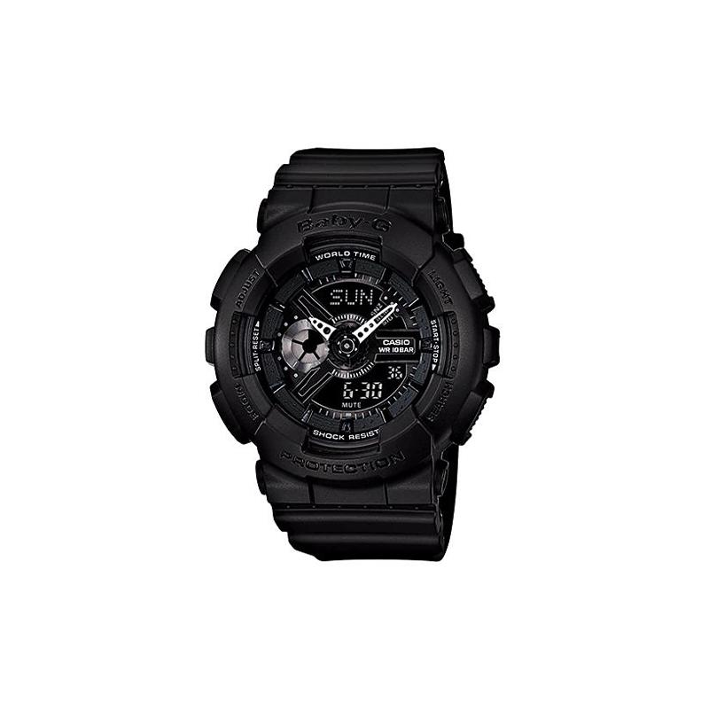 Casio BABY-G Серия 'Тема' Большой Циферблат Двойной Дисплей Многофункциональный Кварцевый Механизм Ремешок из Смолы Японские и Корейские Часы Женские Часы Черные BA-110BC-1