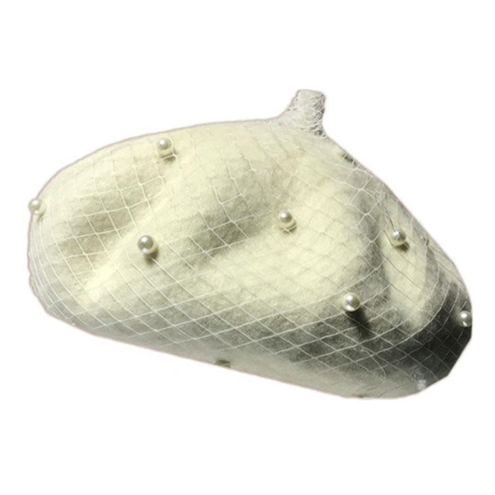 Берет из жемчужной шерсти для женщин с сетчатой вуалью Шапки-бини Тыквенная шляпа Шляпа художника Девушки