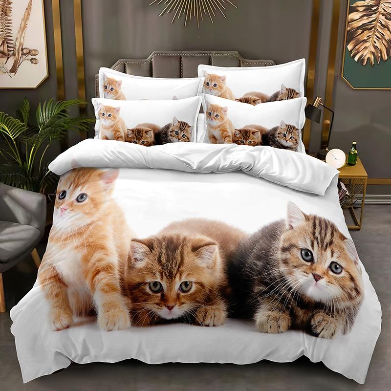 Комплект постельного белья с 3D-принтом животных, пододеяльник на пуху кошки или собаки, 2/3 предмета, пододеяльник для детей и взрослых, роскошное мягкое покрывало