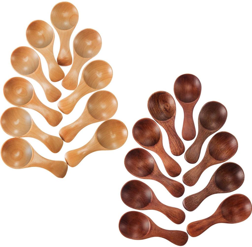20 Pieces Small Wooden Spoons Mini Condiments Sugar Seasoning Salt Honey Teaspoon Coffee Tea Jam Mustard Ice Cream Wood Spoons