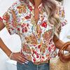 DAFIFY Женская мода лето весна повседневные блузки и рубашки с цветочным узором и принтом с коротким рукавом и v-образным вырезом