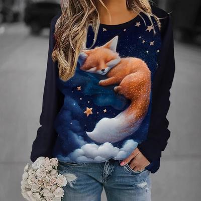 Новая модная и удобная женская футболка с круглым вырезом и длинными рукавами с 3D-принтом животных