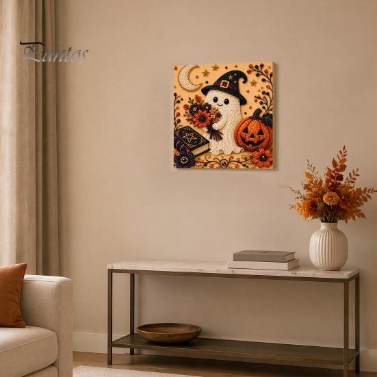 Pumpkin Wall Art Ghost Faux Pearl Kit, Halloween Painting DIY Autumn Home Decor 3D Spooky Skull Craft Kit for Adults Beginners, Fall Handmade