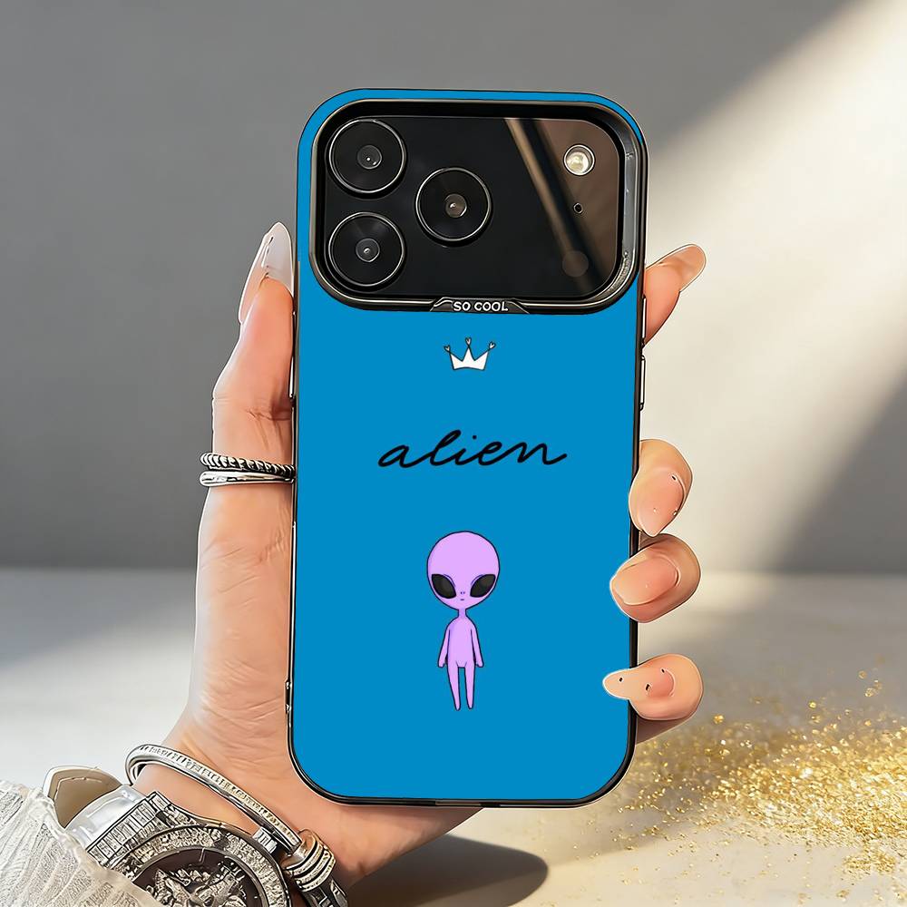 Мультяшный S-Космос A-Инопланетянин НЛО Чехол для телефона Для iPhone17,16,15,14,13,12,11,Pro,MAX Серый Матовый Силиконовый Черный Чехол