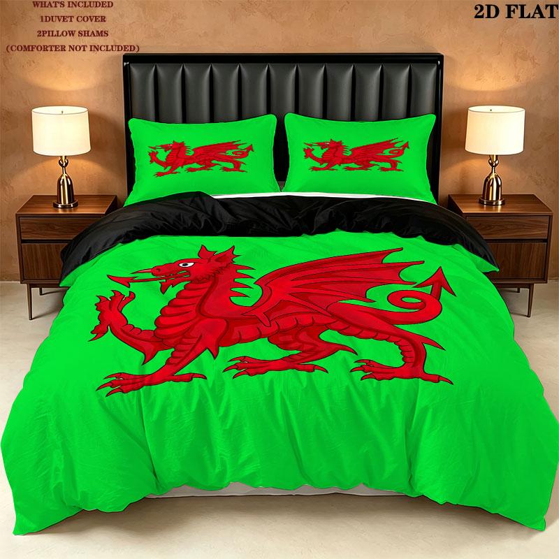 Y Ddraig Goch Pattern Bedding Quilt Set Quilt Cover Pillowcase Home Birthday Gift(1 * duvet cover + 2 * pillowcase, without core)
