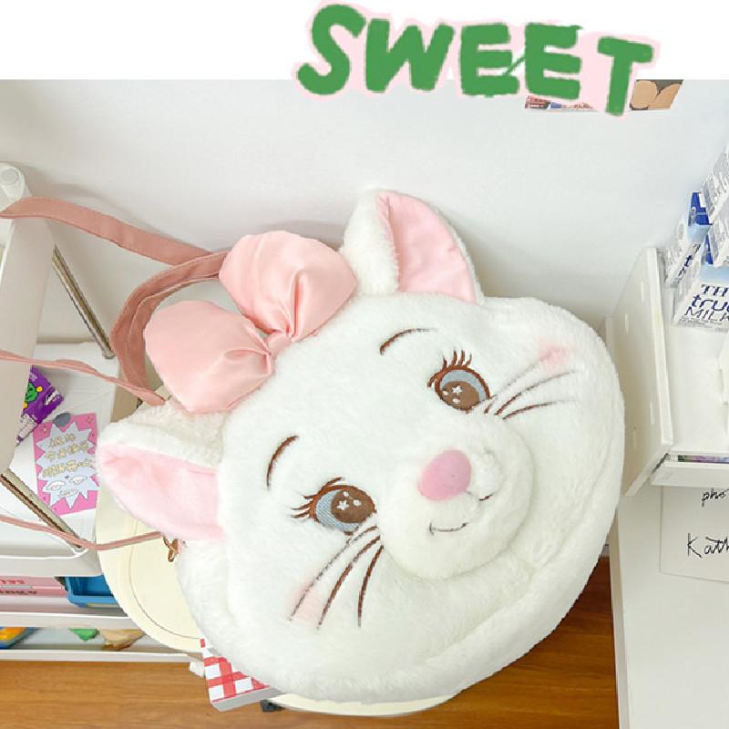 Cute White The Aristocats Cartoon Large Capacity Plush Backpack For Daily Use