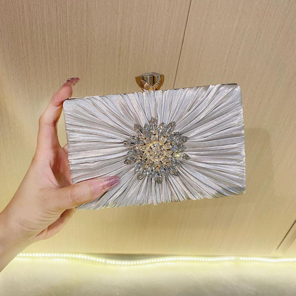 Cross-Border Rhinestone Pleated Evening Bag for Weddings, Banquets, and Dinners