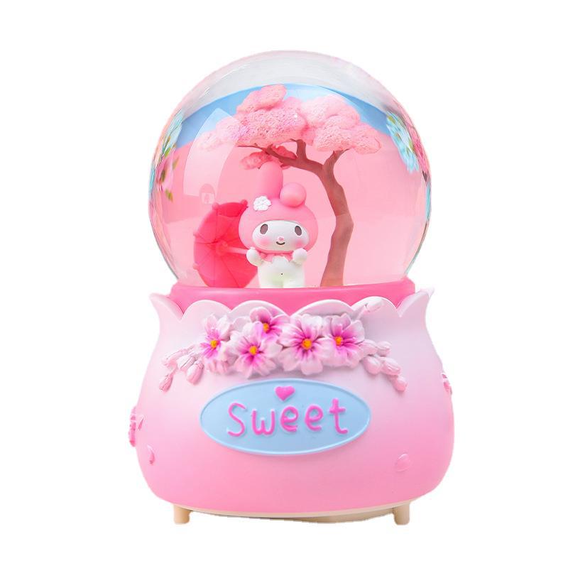 Enchanting Drifting Snow Glowing Eight Music Box - Delightful Sakura Tree Rotating Crystal Ball Desktop Decoration Gift