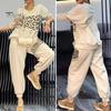 2 шт./комплект женский повседневный комплект топ брюки комплект V-образный вырез длинные рукава бронзовый леопардовый принт толстовка эластичный пояс спортивные штаны спортивный наряд осень