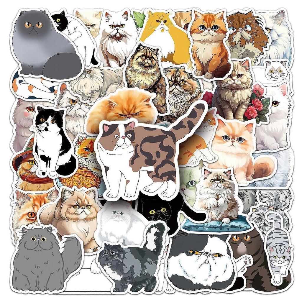 52 Persian cat doodle stickers, cute cartoon Garfield cat decorative phone case stickers