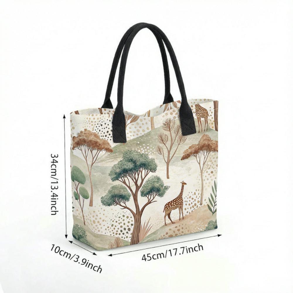 Boho Giraffe Print Canvas Tote Bag Casual Large Capacity Shoulder Handbag for Daily Shopping Travel