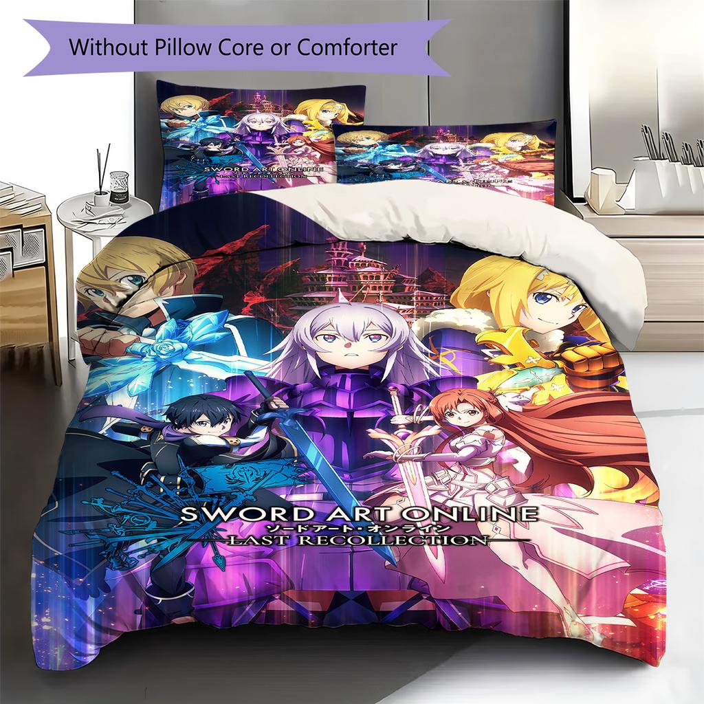 Sword Art Online Pattern Bedding Set Quilt Cover Pillowcase Home Decor Gift (1 * duvet cover + 2 * pillowcase, without core)