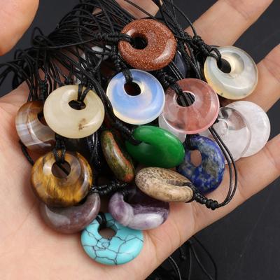 1шт кристалл ожерелье кулон, круглый натуральный камень агат содалит нефрит аметист драгоценный камень кулон ожерелья для женщин мужчин ювелирные изделия подарки на день рождения 18 мм