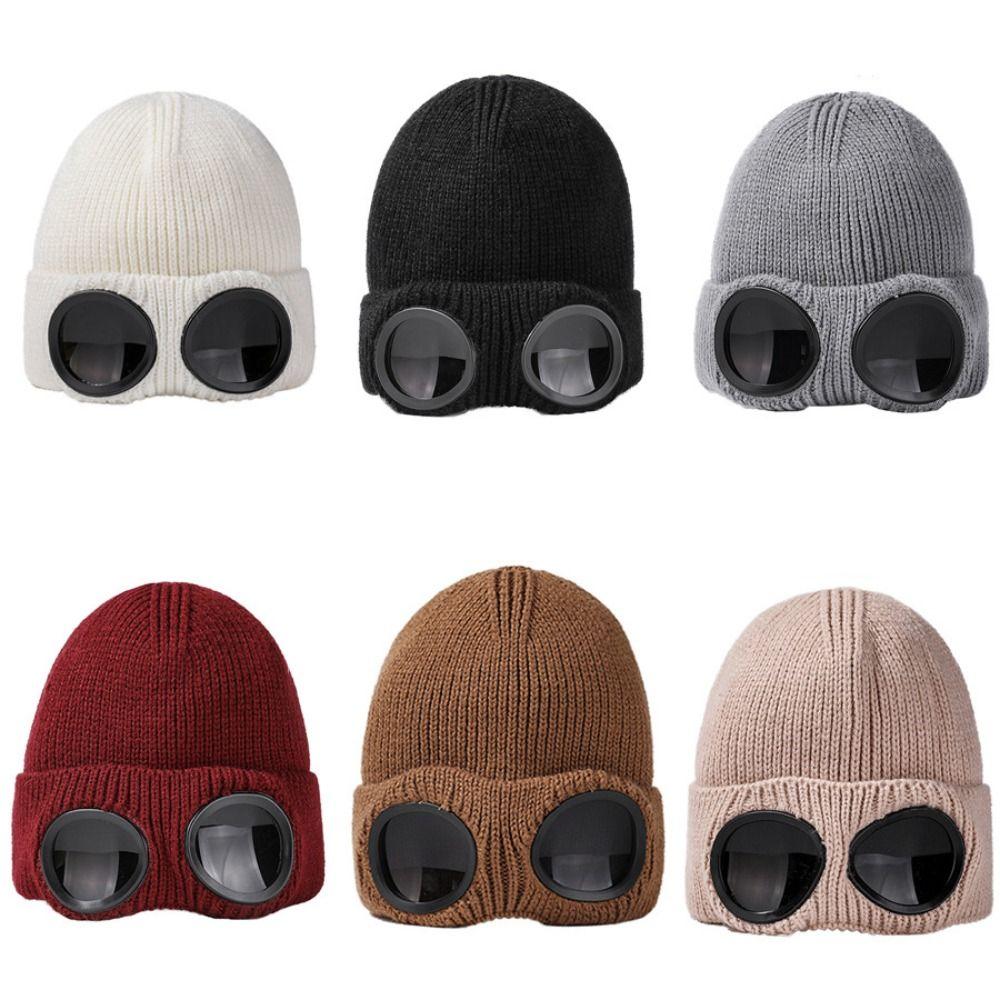 Pilot Glasses Cap With Glasses Skullies Caps Korean Beanies Ski Cap Knitted Hats Women Wool Caps