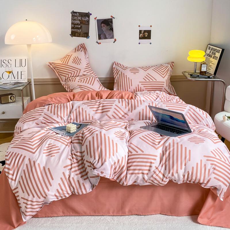 Комплект постельного белья из стираного хлопка, четыре предмета, пододеяльник, простыня, комплект из трех предметов для спальни