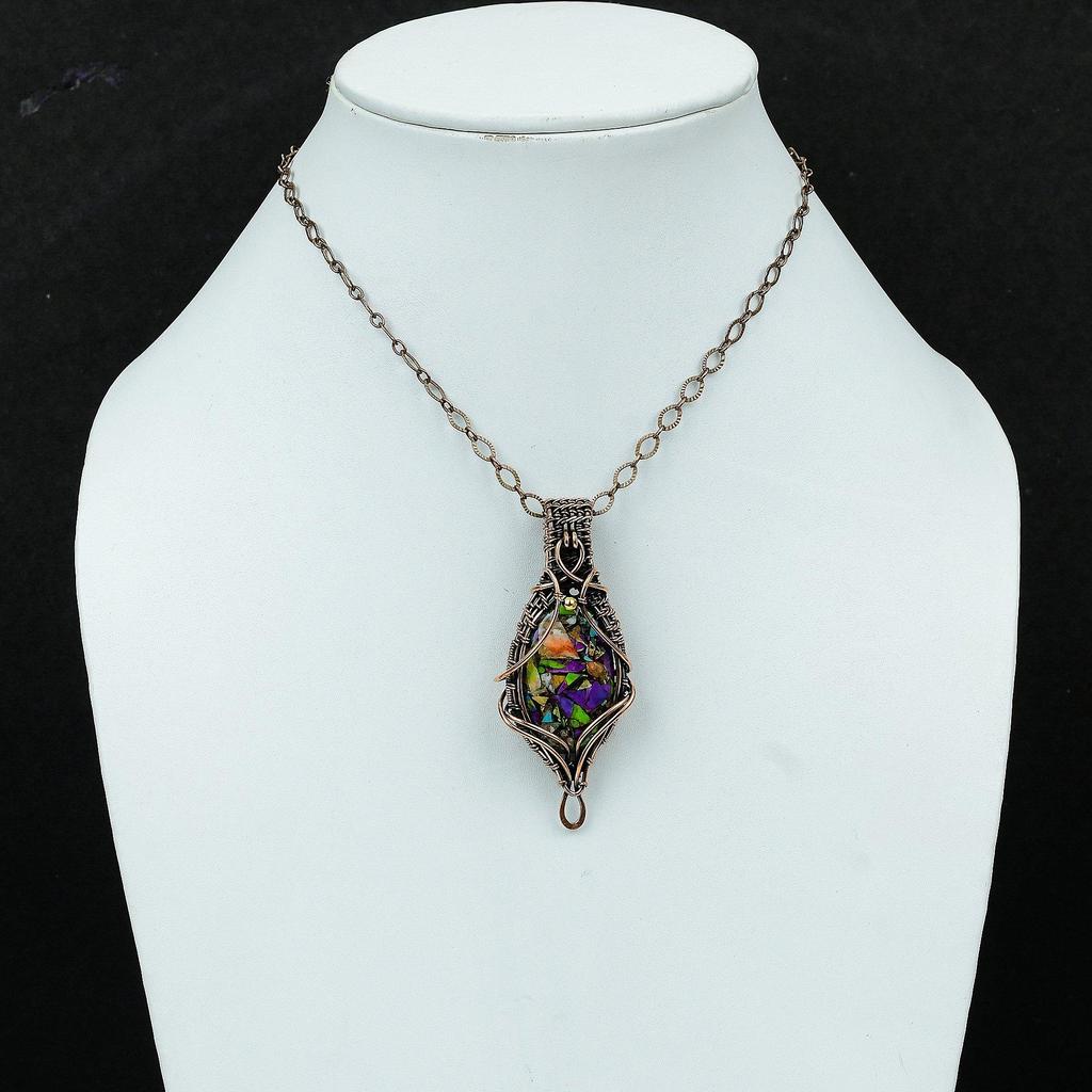 Подвеска Fiesta Kingman с бирюзой, подвеска из медной проволоки, мультимедная подвеска с бирюзой, медные украшения ручной работы, подвеска из натурального драгоценного камня