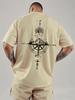 Summer mens 100 pure cotton casual sports loose oversized retro compass printed comfortable round neck short sleeved Tshirt