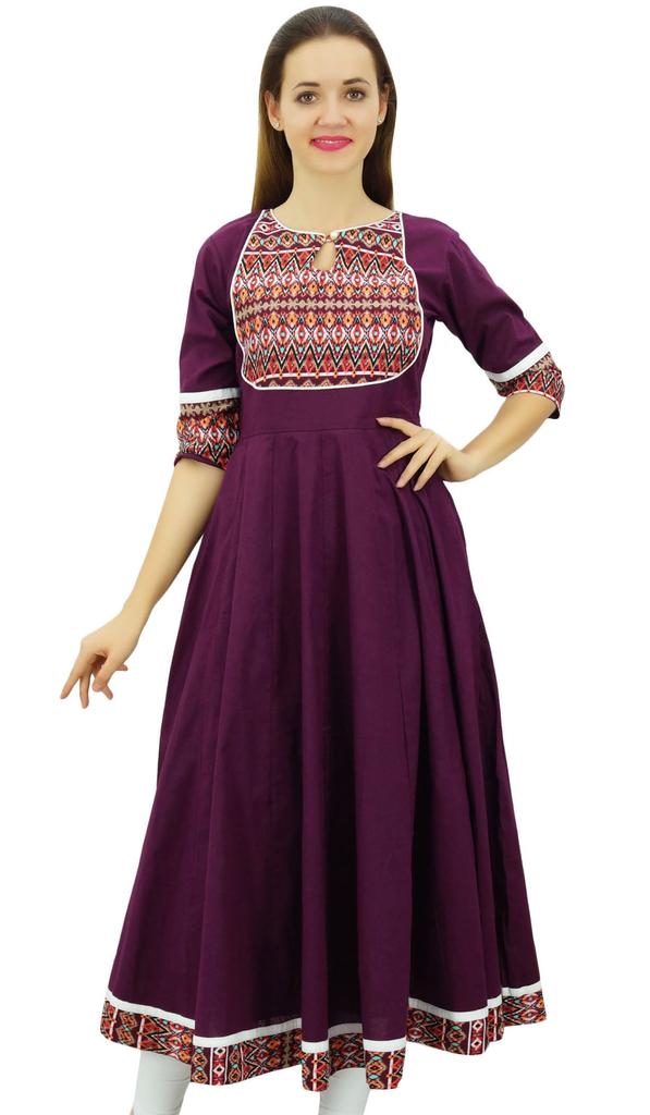 Phagun Женское дизайнерское однотонное хлопковое платье в этническом индийском стиле Анаркали Курта – 10