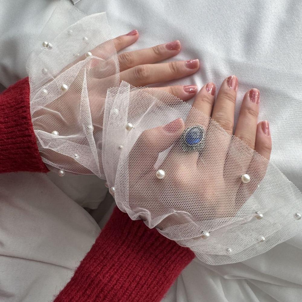 1Pairs Manicure Photography Props Bead Mesh Sleeve Lace Decoration Fake Pleated Cuff