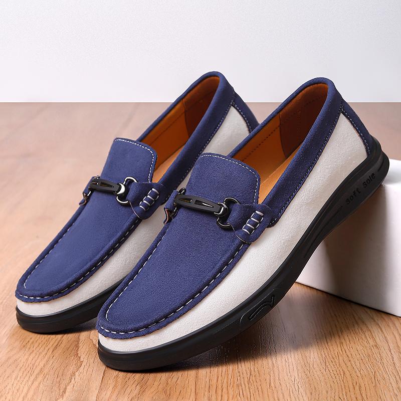 Fashionable Handmade Stitched Loafers Branded Urban Business Man Commuting Leather Shoes Mens Cowhide Suede Casual Leather Shoes
