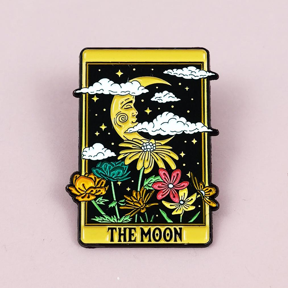 Colorful Moonlit Landscape Cartoon Brooch: Versatile Metal Pin for Backpack and Clothing Decoration