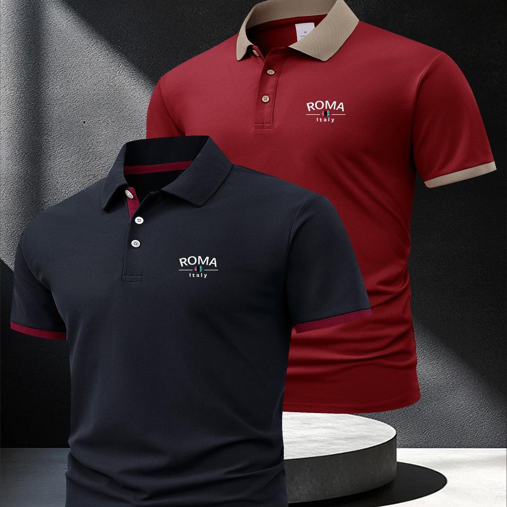 2Pcs Men'S Outdoor Golf Casual Jacquard Polo with Short Sleeves,Suitable for Spring And Summer, Can Be Worn Inside Or Outside