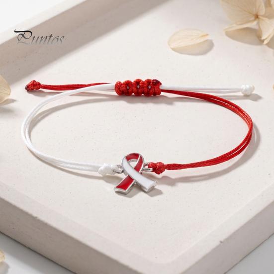 Soft Woven Rope Jewelry 2 Pcs Breast Cancer Awareness Bracelets, Adjustable Braided String Stackable Wrist Accessories Bracelets with Ribbon