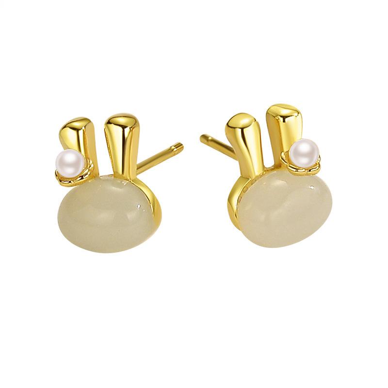 Cute Little Rabbit Jade White Jade Southern Red Earrings Small Earrings Year of Rabbit Earrings