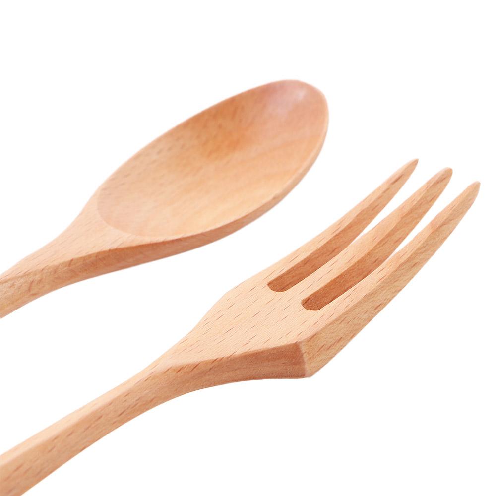 Natural Dinner Salad Ice Cream Kitchen Wood Handle Tableware Wooden Spoon Fork Utensils