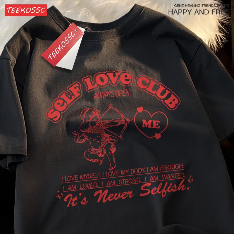Родитель Ребенок Футболка с Коротким Рукавом Self Love Club Веселый Купидон Хлопок Повседневная Мягкая Уличная Хип-Хоп Одежда Летняя Свободная Семейная Футболка