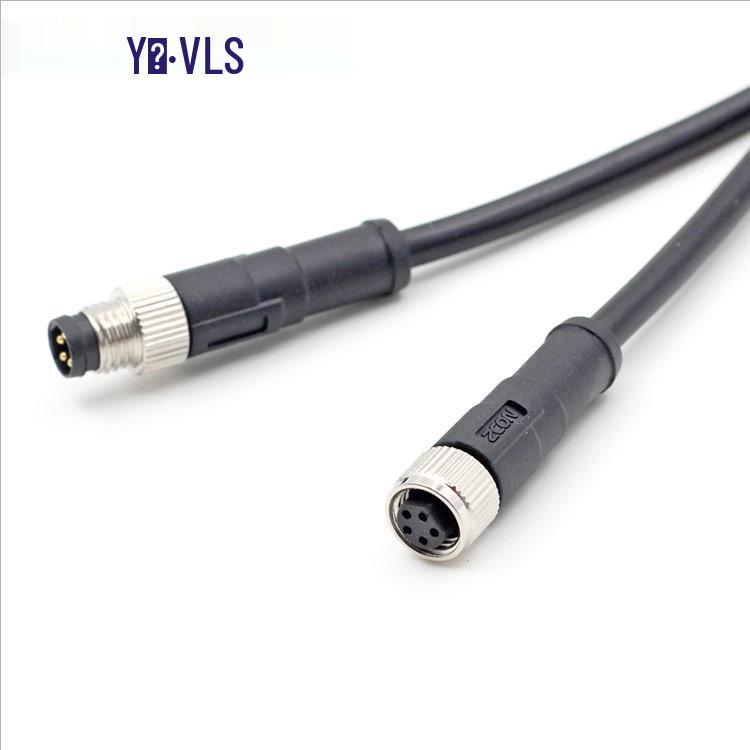 M8 Waterproof 34-Pin 5/6-Core 8-Hole Elbow Connector IP67 Male-Female with Pre-embedded Wire.