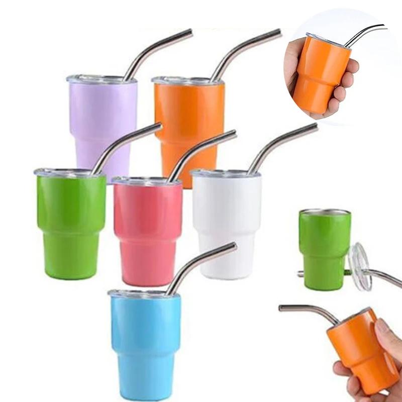 2oz Double Wall Stainless Steel Mini Tumbler SGlass Thermos Bottle With A Lid and Straw Home Bar Double-Layer Insulation