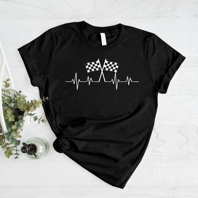 Футболка с рисунком в клетку и сердцебиением | Размеры XS-4XL | Футболка для любителя гонок, унисекс
