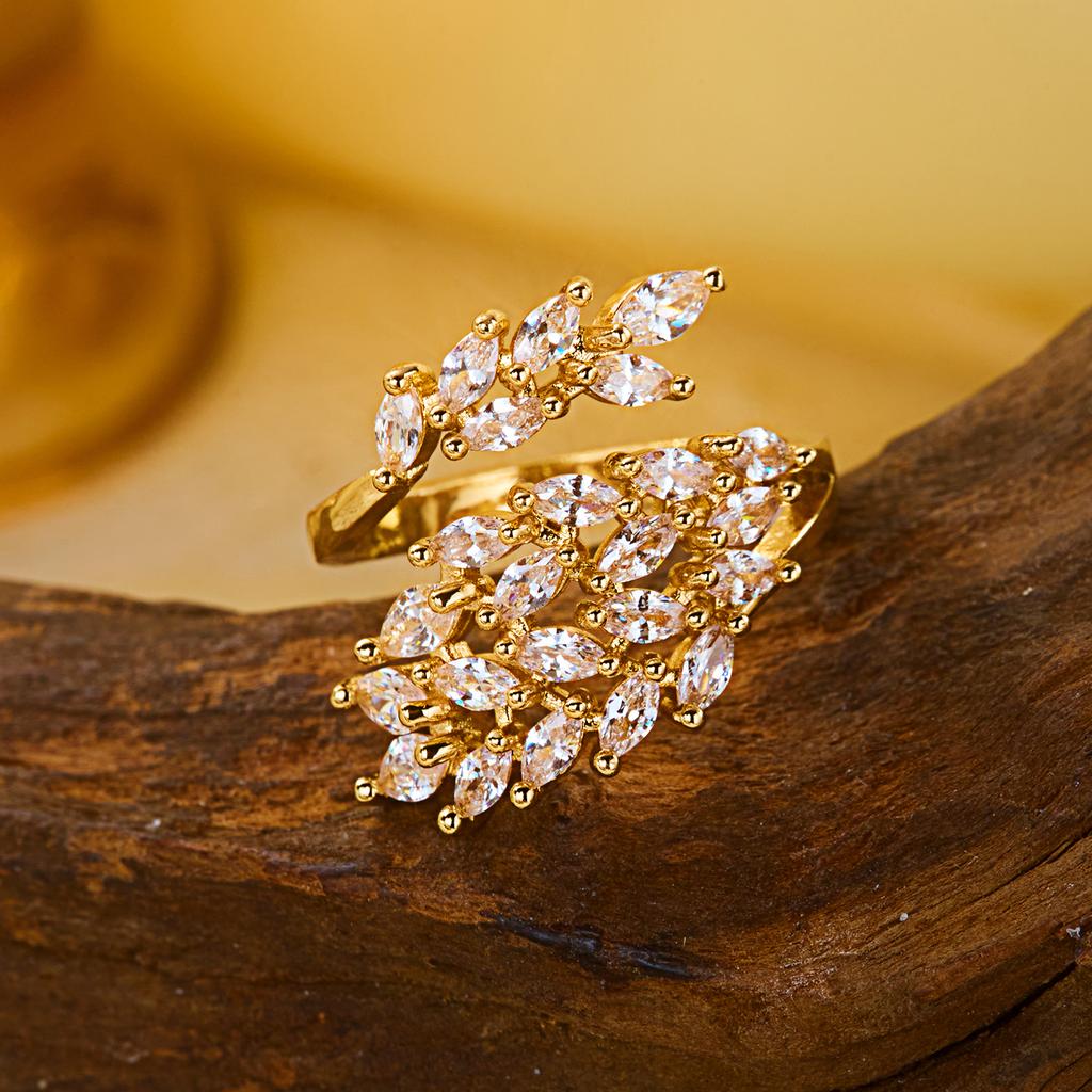 Minimalist Wheat Ear Open Ring for Women Exquisite Shiny CZ Stone Geometry Adjustable Ring Friendship Birthday Jewelry Gift