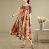 2025 Women Plus Size Spring Summer Dress Casual Floral Dress Basic Vintage Loose Long Dress Maxi 9326